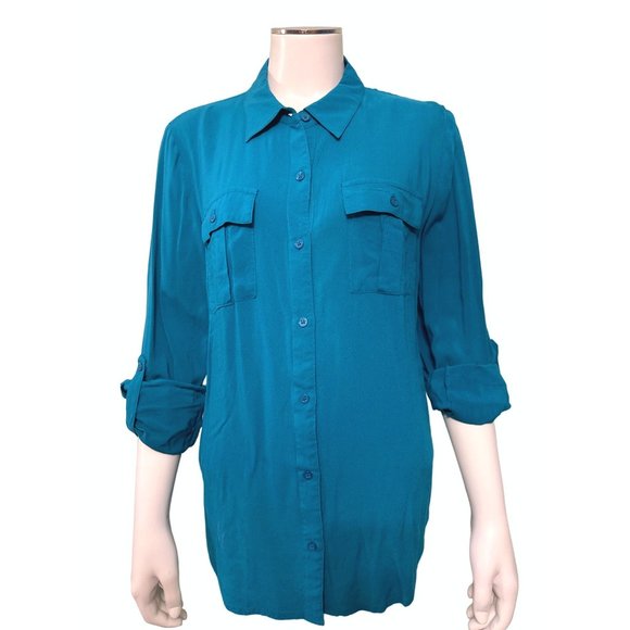 A.N.A. A New Approach Black Red Purple Geometric Print Roll Tab Sleeves Size XL - Picture 2 of 9